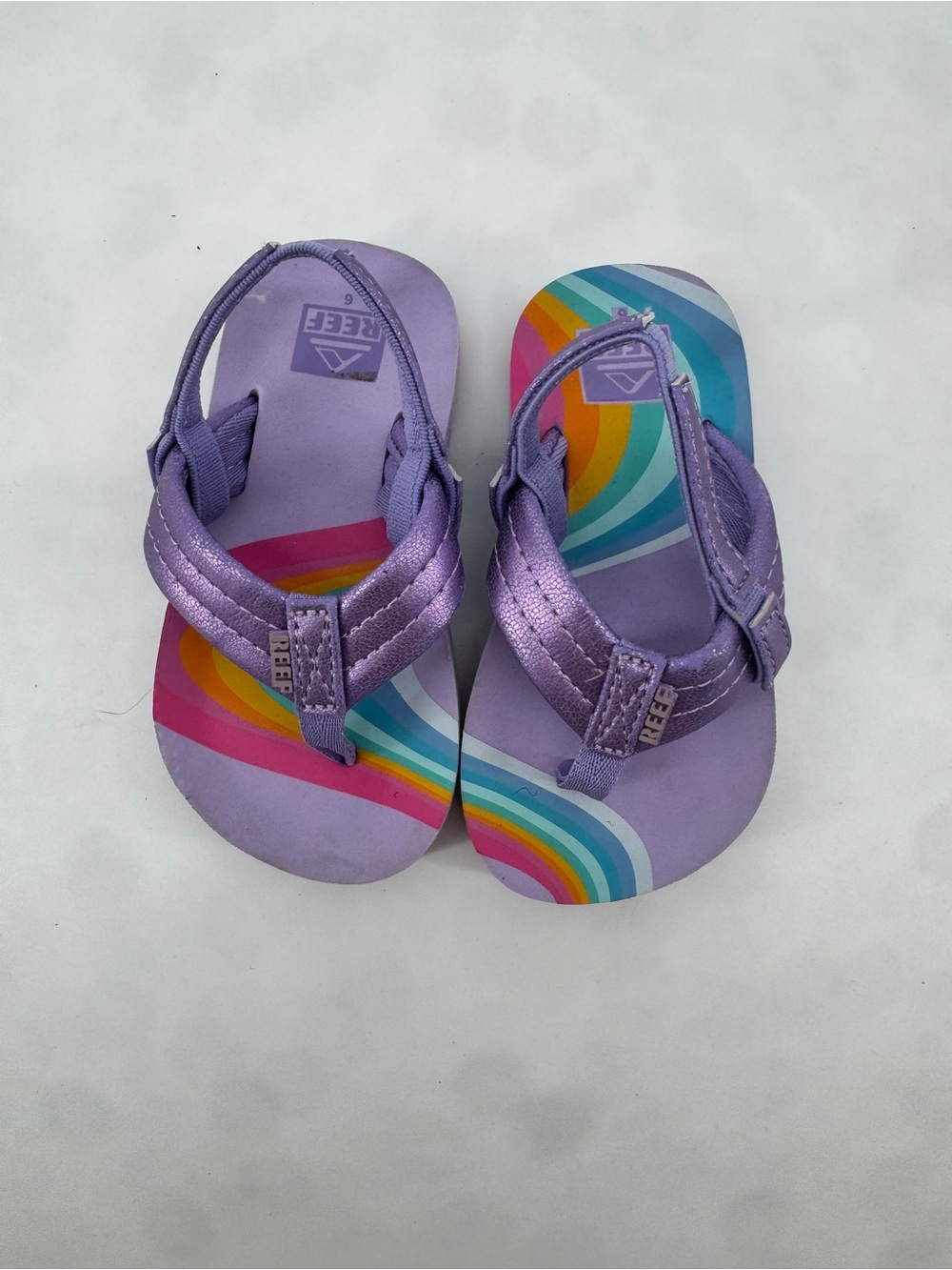 Reef Kids Lavender Flip Flops with Rainbow Footbed